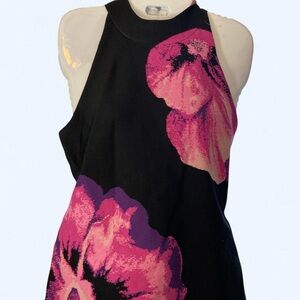 White House Black Black and pink floral sleeveless blouse M
